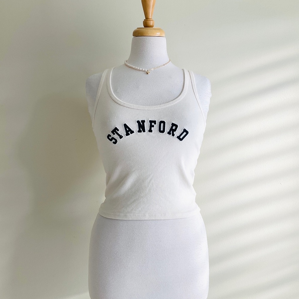 Brandy Melville White Tank Top with Black Stanford Arch